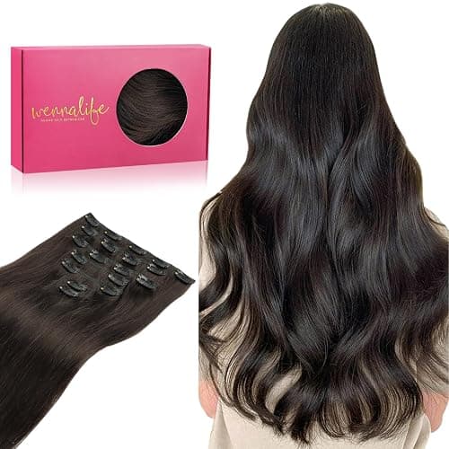 WENNALIFE Clip in Hair Extensions Real Human Hair, 18 Inch 120g 7pcs Human Hair Extensions Clip Ins, Dark Brown Coloured Remy Hair - Image 1