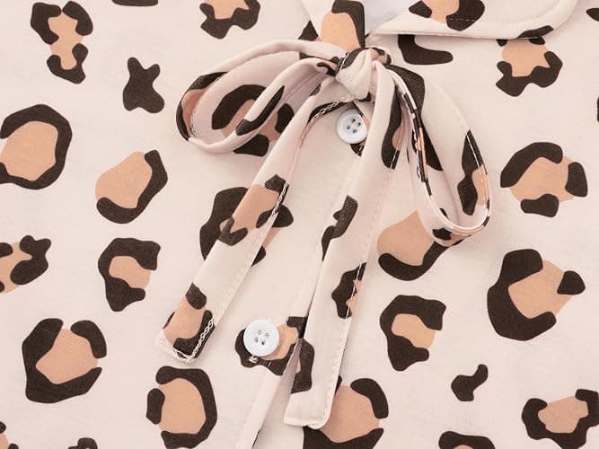 Beezizac Girls Pajamas Coat Style Trendy Print Short Sleeve Set Size 6-18 | Soft Stretch Fabric, Button-Down Top, Fixed Bow Detail, Ruffle Trim, Elastic Waist Shorts, Little & Big Girl Sleepwear thumbnail 4