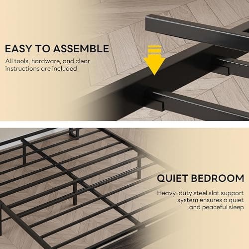 LIKIMIO Queen Bed Frame with Storage Headboard and Charging Station | Black Upholstered Platform Bed Frame, Sturdy Noise-Free Metal Support, No Box Spring Needed, Easy Assembly thumbnail 6
