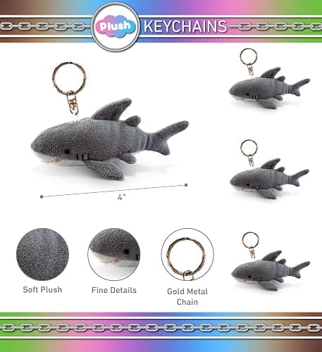 Puzzled Grey Shark Plush Stuffed Animal Keychain - Soft Ocean Life Animal Shark Charm with Keyring, Decorative Purse, Wallet, or Backpack Keychain Accessory, Cute Bag Charm for Kids, Adults - 4 Inches thumbnail 3