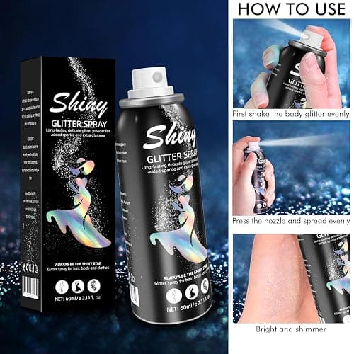 Ragkun Body Glitter, Body Glitter Spray, Glitter Spray for Hair and Body, Long-Lasting and Quick-Drying Silver Glitter Hairspray Suitable for Stage, Festival Rave and Makeup Prom (2.11 Fl Oz) thumbnail 6