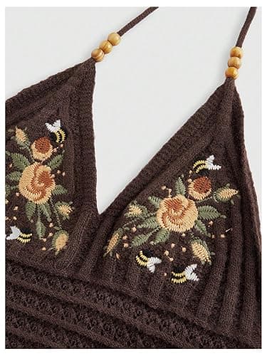 Verdusa Women's Y2k Halter Tops Gothic Clothes Summer Going Out Tops Crochet Cami Tie Boho Cowgirl Outfits thumbnail 3