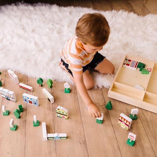 Melissa & Doug Wooden Town Play Set with Storage Tray (32 pcs) Pretend Play Wooden Town Set for Kids with Storage thumbnail 7