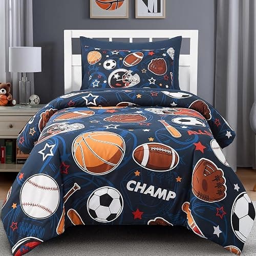Wink Deer Twin Comforter Set for Boys-5 Pieces Sports Ball Games Glow in The Dark Twin Bedding Sets for Kids, Ultra Soft Bed in A Bag with Sheets - Image 1