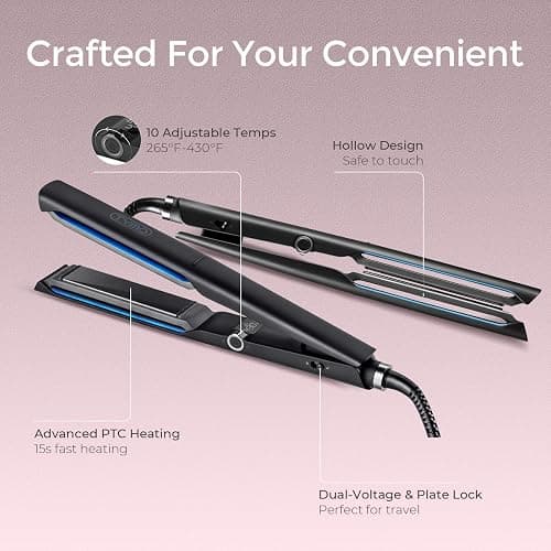 TYMO 2.0 Flat Iron Hair Straightener - Professional Long Ceramic Plate 2 in 1 Straightener & Curler for Fast Smooth Styling, Hair Straighteners for Women with Hollow Design to Boost Curls, 500M Ions thumbnail 7
