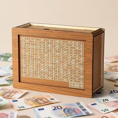 Tirelire en Bois avec Marqueur, 5000€ Tirelire avec Marqueur et Autocollants, Tirelire pour Objectif D'économie, Tirelire Réutilisable (500-10000€) thumbnail 6