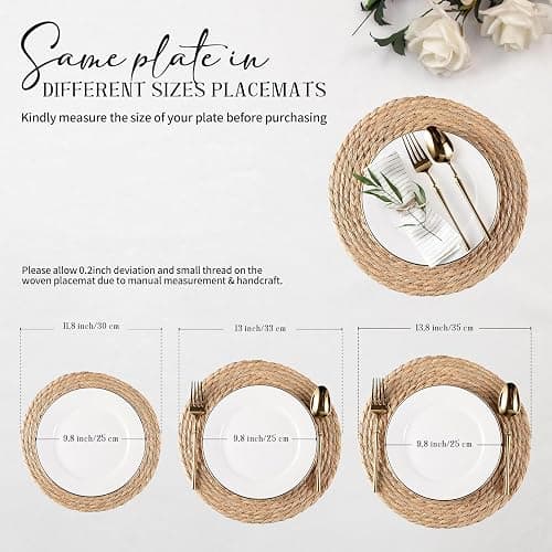 Round Woven Placemats Set of 8, Natural Water Hyacinth Place mats, Rattan Placemat Wicker Placemats Farmhouse Boho Braided Heat Resistant Outdoor Placemat Patio Table Place Mats (12 inch Set of 8) - 12 inch Set of 8 thumbnail 3