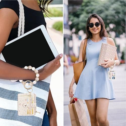 COOLANS Silicone Bracelet Wristlet Wallet Credit Card Holder RFID,ID Window,Key Ring Tassel,Slim Wallet Women Keychain Purse thumbnail 3