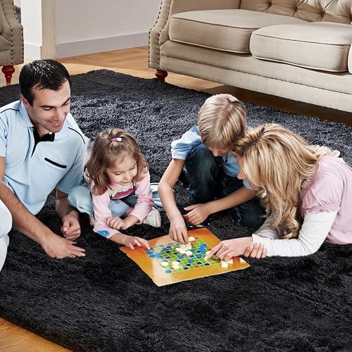 KNZE Super Soft Area Rugs for Living Room 5x7 Black, Fluffy Furry Shaggy Fuzzy Area Rug, Upgrade Anti-Skid Rectangular, High Pile Soft Throw Rug for Bedroom and Kids Room, Home Decor Aesthetic thumbnail 5