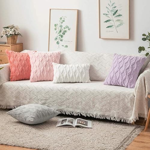 MIULEE Light Purple Throw Pillow Covers 18x18 Set of 2 Spring Decorative Farmhouse Couch Throw Pillows Boho Shells Soft Winter Plush Wool Winter Pillowcases for Bedroom Living Room Sofa thumbnail 9