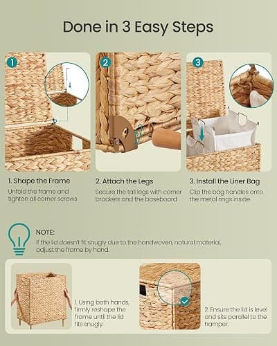 SONGMICS Laundry Hamper 2 Sections, 34.3 Gal. (130 L) Handwoven Water Hyacinth Wicker Laundry Basket with Lid, Natural Material, Removable Machine Washable Liners, Handles, Natural ULCB202Y01 thumbnail 7