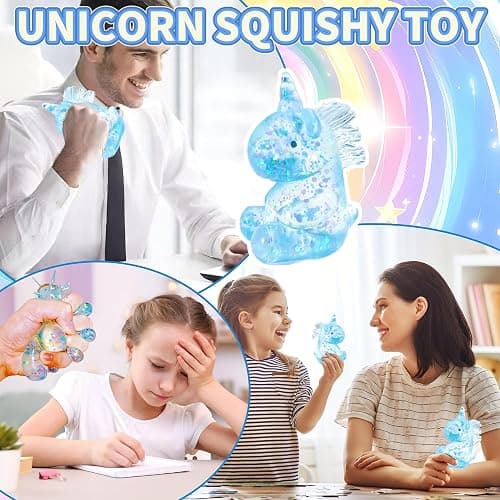 1Pcs Glitter Stress Relief Unicorn Squishy Toy Cute Malt Sugar Filled Unicorn Squishy Sensory Fidget Toy for Kids Adults Anxiety Relief Birthday Party Favors Gift (Blue) thumbnail 4