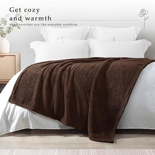 Exclusivo Mezcla Soft Fleece Throw Blanket for Couch, Super Soft Velvet Plush Fleece Blankets, Fuzzy Cozy and Warm for Winter, 50x60 Inches, Coffee thumbnail 3