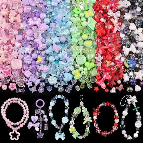 400-450PCS TINKRSTUFF Assorted Acrylic Beads 6 Mixed Colors Cute Beads for Bracelet Making, Bow Aesthetic GummyBear Flower Butterfly Kawaii Charms for Jewelry Making DIY Necklace Keychain Phone Charm - Image 1