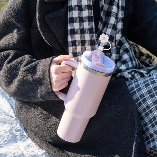 4Pcs 0.4in Diameter Cute Silicone Straw Covers Cap for Stanley Cup, Dust-Proof Drinking Straw Reusable Straw Tips Lids thumbnail 4
