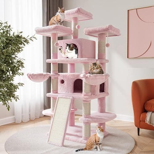 SHA CERLIN 68 Inches Multi-Level Large Cat Tree for Large Kitties/Big Cat Tower with Condo/Cozy Plush ‌Pussycat Perches/Sisal Scratching Posts and Hammocks/Activity Center/Pink - Image 1