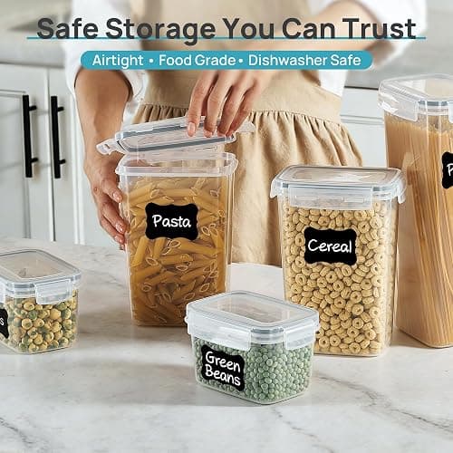 Vtopmart Airtight Food Storage Containers with Lids, 24 pcs Plastic Kitchen and Pantry Organization Canisters for Cereal, Dry Food, Flour and Sugar, BPA Free, Includes 24 Labels，Gray thumbnail 4