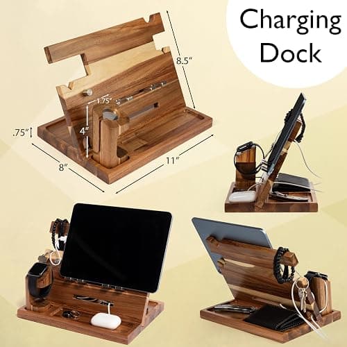 Orchers Wood Phone Docking Station for Men, Nightstand Organizer, Gifts for Dad from Daughter Son Wife, Christmas Anniversary Birthday Gift Ideas for Husband Him thumbnail 3