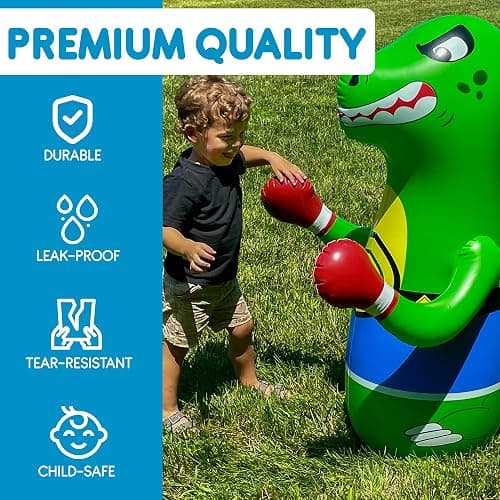 Preferred Toys Inflatable Dinosaur Punching Bag for Kids – Bop Bag for Toddlers and Children Ages 3-14 – 47" Blow Up Toy with Bounce-Back Action – Fill Base with Sand or Water - Blue thumbnail 9