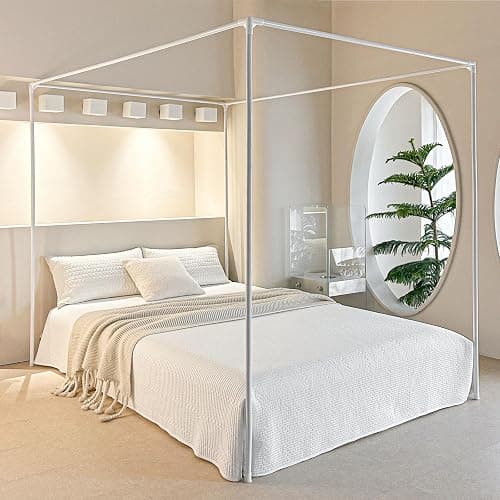 AIKASY Premium Canopy Bed Frame Posts for Twin Size Beds - Sturdy Metal Poles, Four Corner Bed Brackets - Perfect Addition to Metal and Wood Bed Frames for Bedroom Decor Upgrade (White) - Image 1