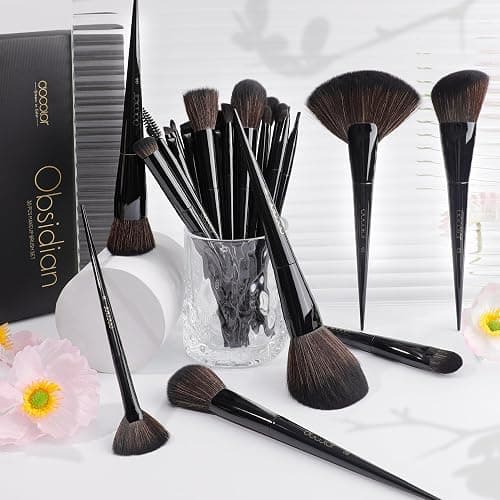 Docolor Makeup Brushes Set Professional 30Pcs Obsidian Makeup Brushes Premium Synthetic Powder Kabuki Foundation Contour Blush Concealer Eye Shadow Blending Eyeliner Crease Eyebrow Make Up Brush Kit thumbnail 9