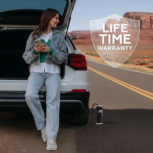 StartPro Tire Inflator Portable Air Compressor, 150PSI Cordless Air Pump, Dual Power Suply, LED Display, Flashlight, Auto Shut-Off, Fast Inflation for Car, Motorcycle, Bike, and Sports Equipment thumbnail 9