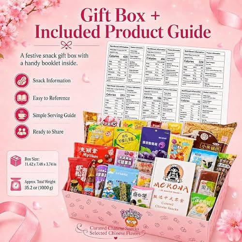 Mckona Chinese Snack Box, 26 Count Asian Snacks Variety Pack for Adults, Individually Wrapped Assorted Snack Box with Candy, Jelly, Dried Fruit, Puffed, Tofu Snacks & Savory Treats, Snack Gift Box thumbnail 8