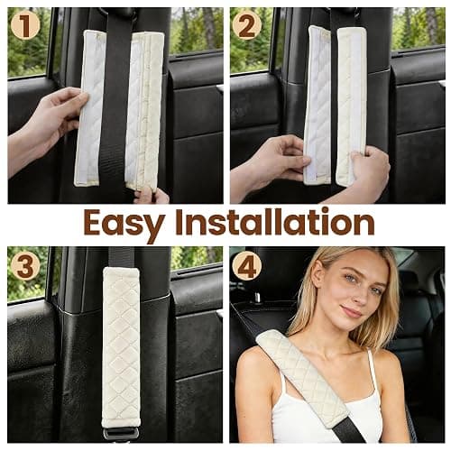 Amooca Soft Auto Seat Belt Cover Seatbelt Shoulder Pad Cushions 2 PCS for a More Comfortable Driving Universal Fit for All Cars and Backpack Off White thumbnail 5