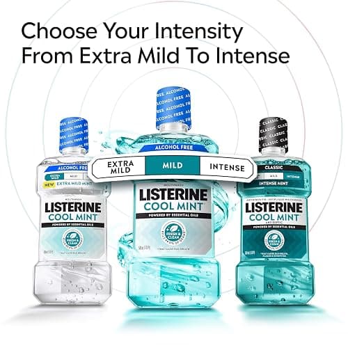 Listerine Cool Mint Alcohol-Free Mild Mouthwash, Oral Rinse Kills 99.9% of Germs That Cause Bad Breath, Less Intense Taste, Mild Mint Flavor, 1 L thumbnail 8