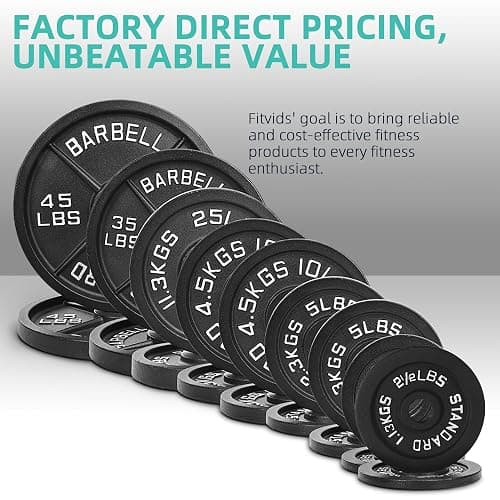 Fitvids Barbell Weight Set, Cast Iron 1" Standard Weight Plates Including 5FT Standard Barbell Bar & Star Locks, 95 Pounds Set (85 Lbs Plates + 10 Lbs Barbell Bar), Multiple Packages thumbnail 4