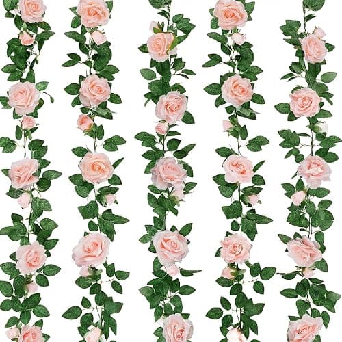 ZIFTY 5Pcs 34FT Flower Garland Pink Artificial Rose Vine Wedding Home Decor | Faux Silk Floral Vine Hanging Decor Flower Garland for Wedding Arch Party Backdrop Garden Wall Home Bridal Shower Decoration - Image 1