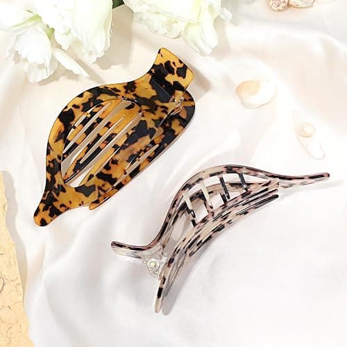 2 Pack French Flat Hair Clips for Women, Celluloid Leopard Print Barrettes, Nonslip Claw Clips, Side Slide Volume Clips for Girls thumbnail 7