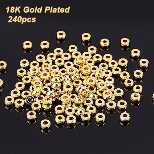 PH PandaHall 240pcs 18K Gold Disc Sapcer Beads, 4mm Flat Round Beads Heishi Rondelle Bead Solid Brass Bead Metal Spacers for Summer Stackable Necklace Bracelet Jewelry Making thumbnail 6