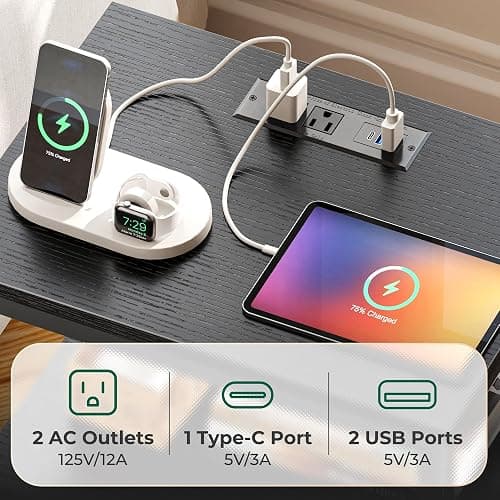 Huuger Night Stand with Charger Station and LED Lights, 2 Drawer Nightstand, Bed Side Table with Open Shelf, End Table, Fabric Dresser for Bedroom, Black thumbnail 6