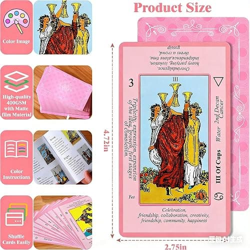Myripoly Pink Tarot Cards Deck Set for Beginners with Meanings On Them-Tarot Card with Guidebook-(Free Velvet Tarot Bag Pouch) thumbnail 3
