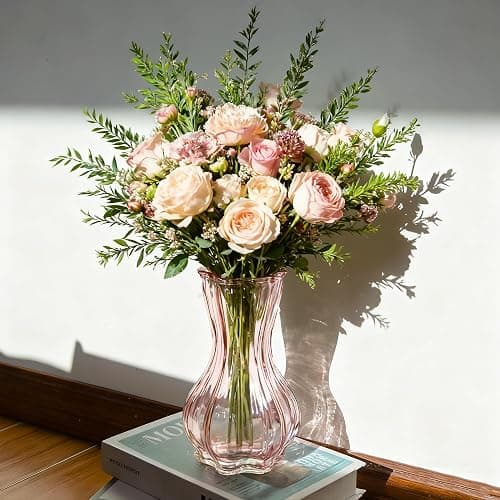 Flower Vase,Glass Vases Set of 2,Blush Clear Pink Vase 8 inch,for Home Decor,Valentains Day Decorations Indoor,Gifts,Wedding,Anniversary,Centerpieces Vase thumbnail 3