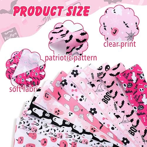 Hosuly 40 Pcs Pink Halloween Fabric Patchwork Roll Halloween Pumpkin Ghost Fabric Quilting Strips 2.55 Inch Boo Precut Patchwork Roll for Sewing DIY Craft Home Party Decor thumbnail 5