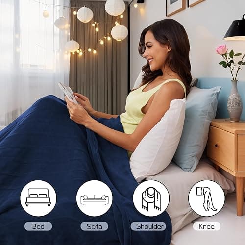 ReyyNio Heated Electric Blanket 72"x84" Full Size, Soft Coral Fleece Fast Heated Blanket with 4 Heating Levels and 10 Hours Auto-Off, Cozy Plush Fabric, Machine Washable - Home, Dark Blue thumbnail 5