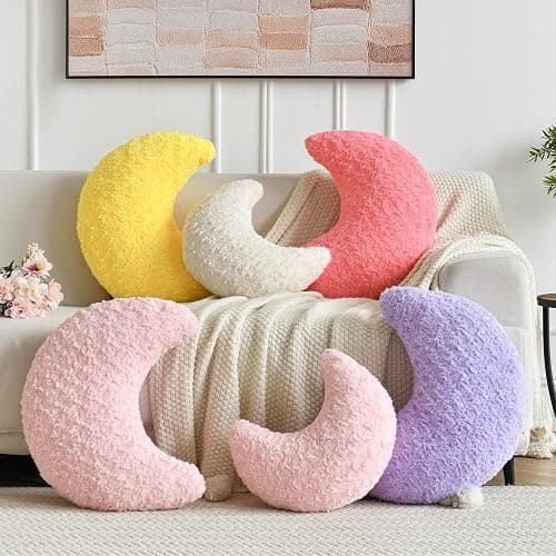 ZCNYCLAM Moon Pillow, Moon Shaped Pillow with Soft Faux Fur for Couch Bed Sofa, Cute Half Moon Pillows with Room Decor for Bedroom Living Room (19 Inches, Lavender) thumbnail 3