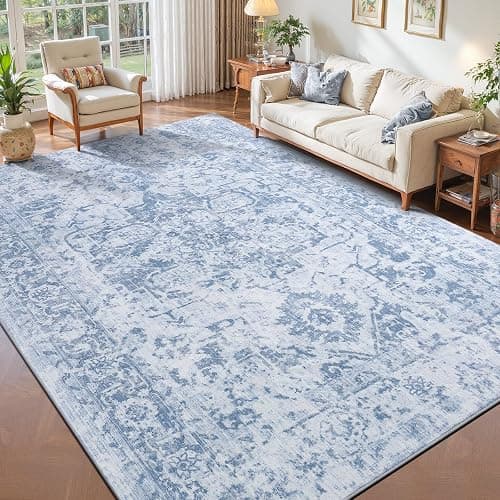 Area Rug 8x10, Washable Rug for Living Room, Large Area Rugs for Bedroom, Vintage Rug 8x10 for Dining Room, Non Slip Soft Low Pile Indoor Carpet for Kitchen, Nursery, Office, Farmhouse, Blue thumbnail 9