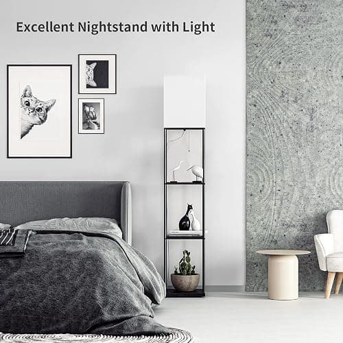 SUNMORY Floor Lamp with Shelves, Modern Square Standing Lamp with 3 Color Temperature Bulb, Corner Display Bookshelf Lamp for Living Room and Bedroom(Black) thumbnail 5