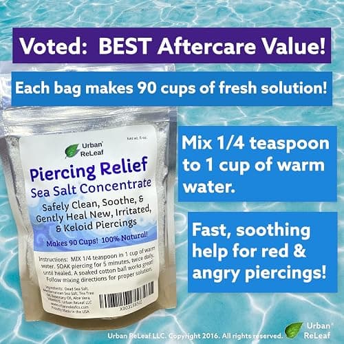 Urban ReLeaf PIERCING RELIEF Sea Salt Concentrate Aftercare, 6 oz | Makes 90 Cups, Dead Sea Salt, Tea Tree, Rosemary, Clean & Soothe Irritated Piercings, Keloid Bump Treatment thumbnail 2