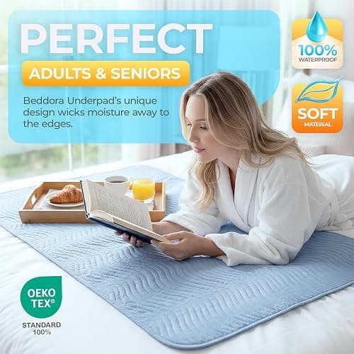 Beddora Washable Underpads 4 Pack, Heavy Absorbent Reusable Incontinence Pads for Kids, Adults, Elderly, and Pets, Waterproof Diaper Changing Liquid, Urine & Accidents Blue thumbnail 3