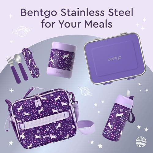 Bentgo Kids Stainless Steel Leak-Resistant Lunch Box - 3-Compartments with Bonus Silicone Container, Durable, Eco-Friendly, Dishwasher Safe, BPA-Free, Ideal for School, Ages 3+ (Purple) thumbnail 8