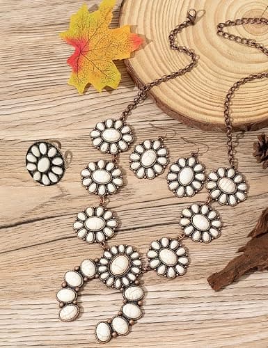 TOPACC Western Jewelry for Women White Turquoise Cowgirl Necklace with Boho Earings Set thumbnail 3