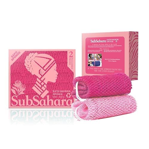 SubSahara Authentic African Net Sponge - 2 Pack Exfoliating Bath & Shower Loofah Sponge for Body & Face, Gentle Scrubber for All Skin Types, Travel, Durable (Dark Pink & Light Pink) thumbnail 7