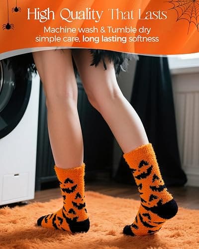 AIVEI 72-Needle Super Cozy Halloween Fuzzy Socks for Women Funny Crazy Cute Fluffy Warm Slipper Socks for Girls 3 Pairs, Halloween Gifts Boo Spooky Basket Stuffers thumbnail 6