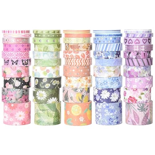 Sifaolp 50 Rolls Washi Tape Set, Assorted Sizes, for Junk Journal Scrapbook, Bullet Journaling Scrapbooking Supplies, Planner Sticker DIY Craft Decor (Dreamy Pastels) - Image 1