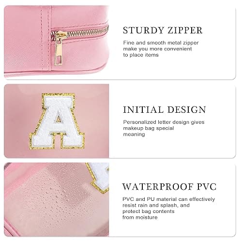 YOOLIFE Graduation Teacher Gifts Initial Clear Makeup Bag Birthday Gift Travel Toiletry Preppy Cosmetic Bags Birthday Gift for Girls Kids Travel Essentials Clear Toiletry Bag A - Large-Pink - A thumbnail 6