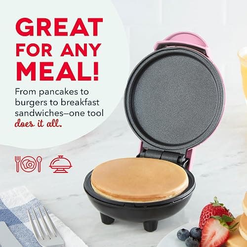 DASH Mini Maker Electric Round Griddle for Individual Pancakes, Cookies, Eggs & other on the go Breakfast, Lunch & Snacks with Indicator Light + Included Recipe Book - Pink thumbnail 5